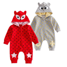 Load image into Gallery viewer, New Born Baby Hooded Overalls Newborn Rompers Toddler Boys Girls Long Sleeve Animal Halloween Costume Baby Warm Infant Jumpsuit