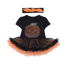 Load image into Gallery viewer, Pumpkin Sequin Baby Halloween Costume Toddler Lace Romper Dress Headband 2pcs Suits Newborn Tutu Sets Infant Clothing Sets