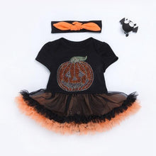 Load image into Gallery viewer, Pumpkin Sequin Baby Halloween Costume Toddler Lace Romper Dress Headband 2pcs Suits Newborn Tutu Sets Infant Clothing Sets
