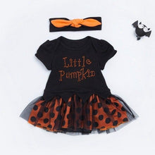 Load image into Gallery viewer, Pumpkin Sequin Baby Halloween Costume Toddler Lace Romper Dress Headband 2pcs Suits Newborn Tutu Sets Infant Clothing Sets
